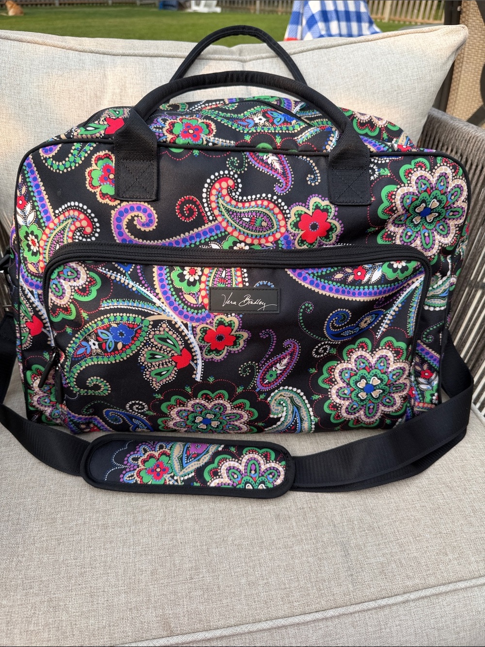 Vera Bradley Black Paisley Floral Carryall with Multicolor Accents